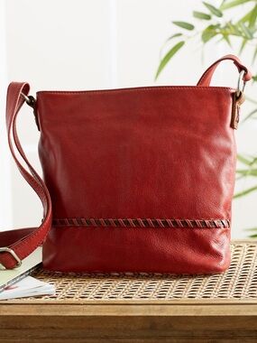Osgoode Marley Classic Red Leather Braided Accent Crossbody Bag